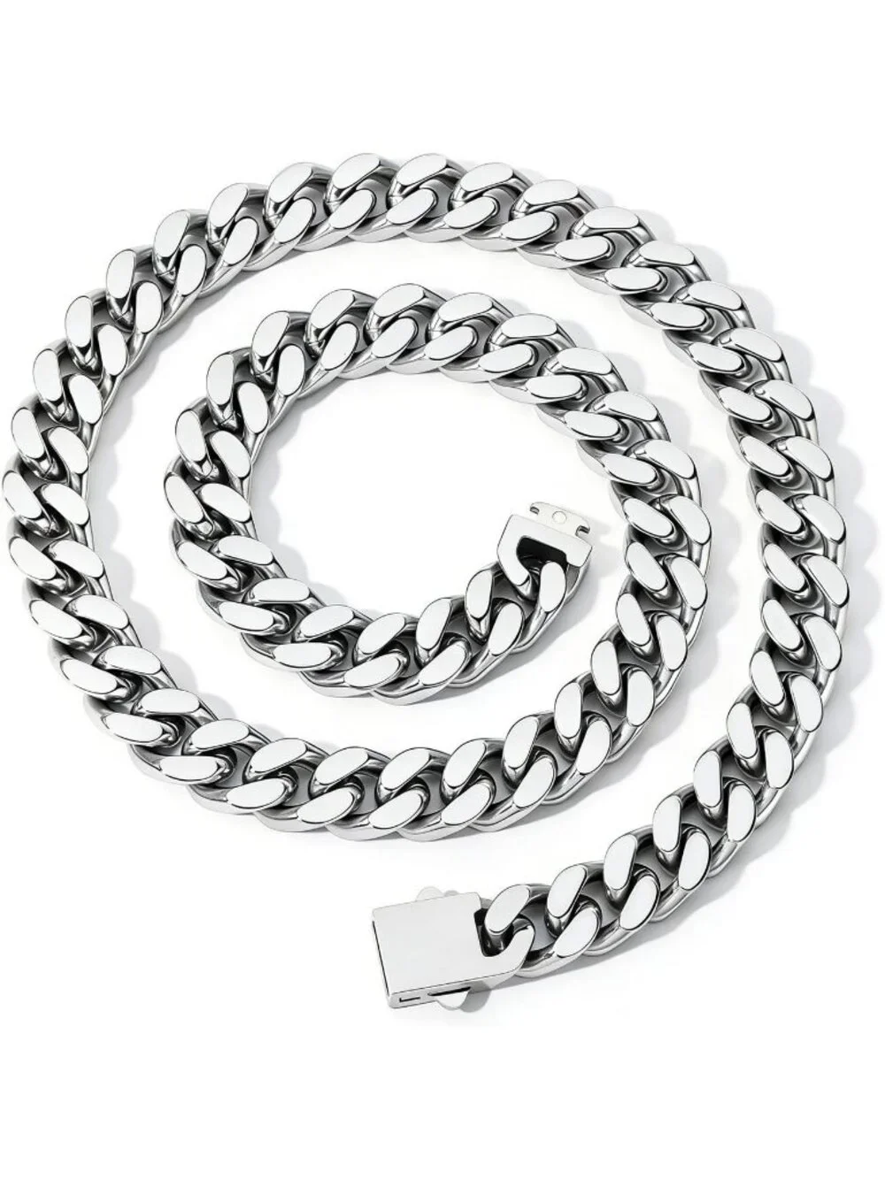Unisex 11MM Silver Chain Cuban Link 11mm Stainless Steel Gold Silver Plated